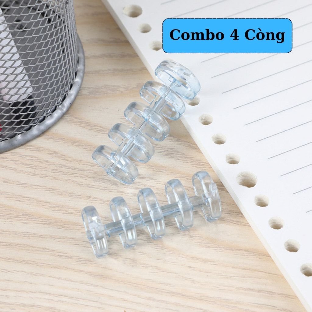 Combo 4 Thanh Còng Nhựa Rời Cho Sổ Tay, Planner, Còng Mở Đóng Linh Hoạt, Nhiều Màu Trong Suốt