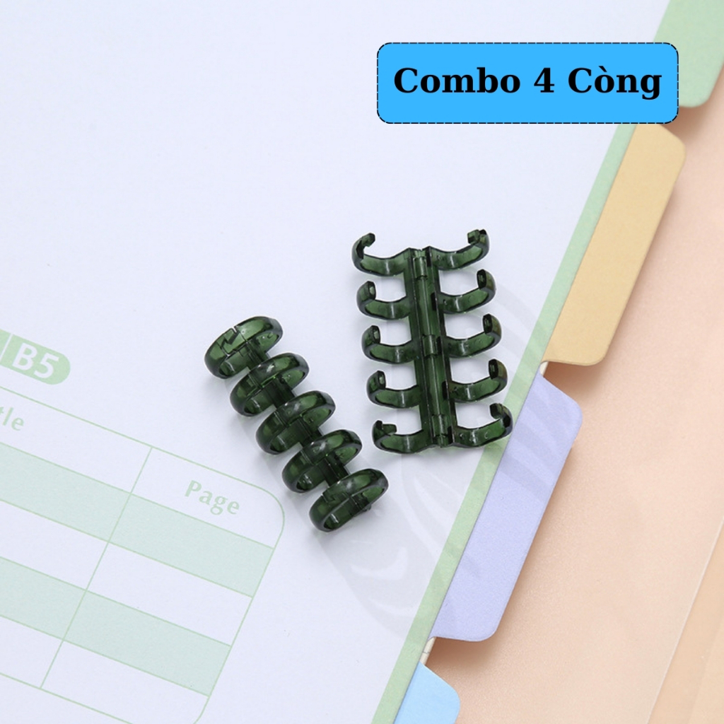 Combo 4 Thanh Còng Nhựa Rời Cho Sổ Tay, Planner, Còng Mở Đóng Linh Hoạt, Nhiều Màu Trong Suốt