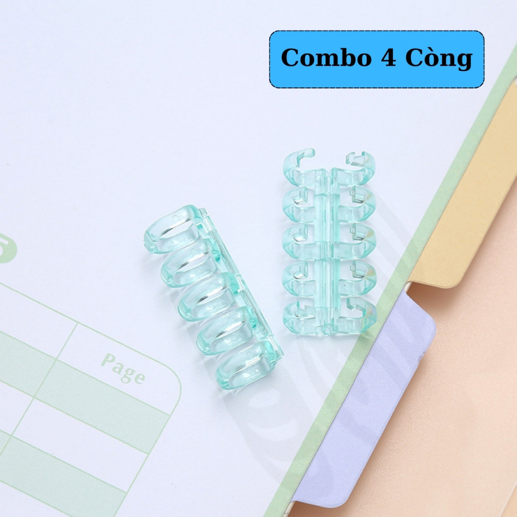 Combo 4 Thanh Còng Nhựa Rời Cho Sổ Tay, Planner, Còng Mở Đóng Linh Hoạt, Nhiều Màu Trong Suốt