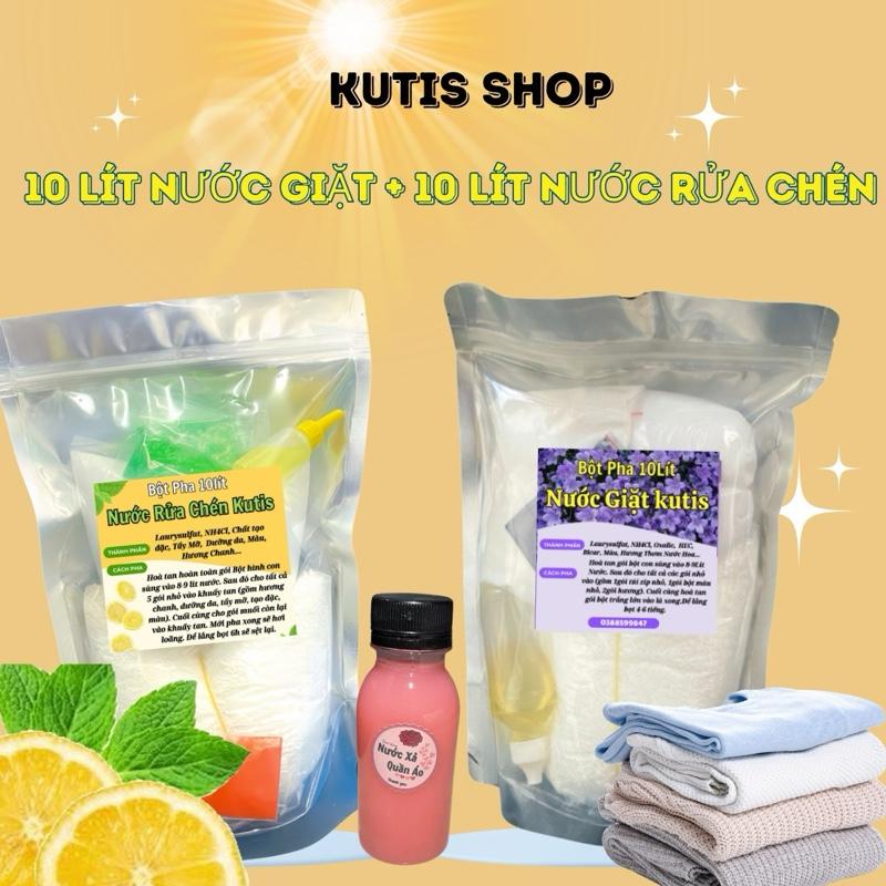 (Kutis- VietNam) combo 20 lít :  10 lít nước giặt + 10 lít nước rửa chén (TẶNG 1 XẢ VẢI 100ML) Bột tự pha, dễ dàng sử dụng, tiết kiệm,  làm sạch cho gia đình, quán ăn, nhà hàng, giặt sấy ủi, thơm cả ngày