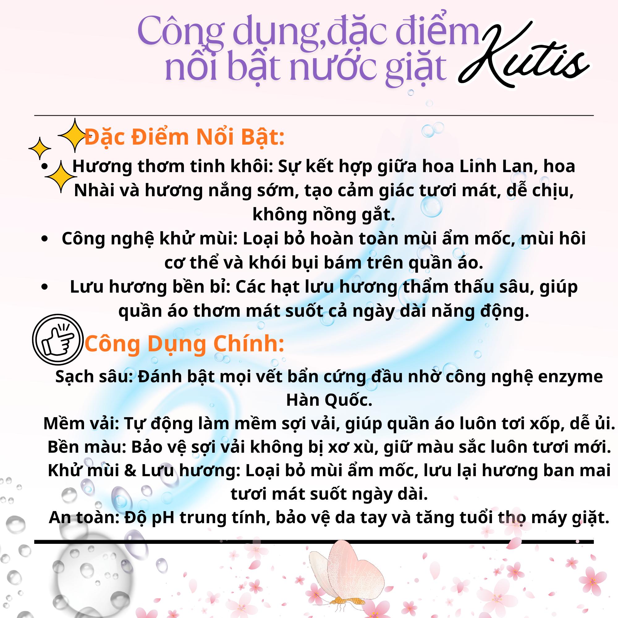 KUTIS VIETNAM Nước Giặt Cao Cấp 10 Lít Hương Ban Mai Công Nghệ Hàn Quốc Diệt Khuẩn Hiệu Quả An Toàn Bền Bỉ Không Kích Ứng