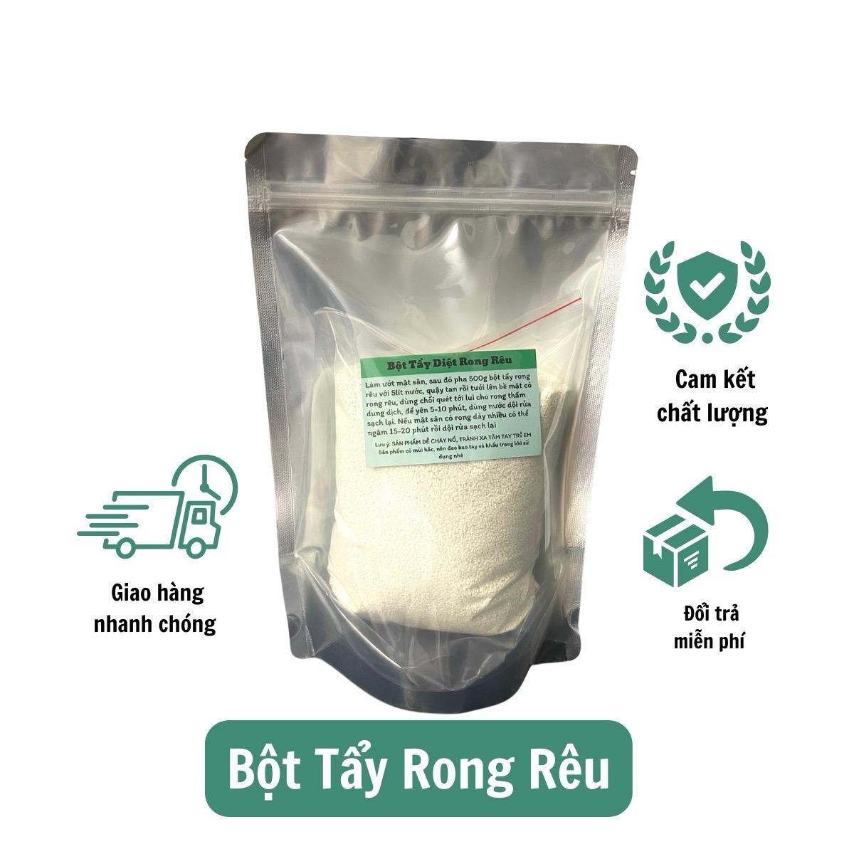 Combo 5 Túi Bột Tẩy Rong Rêu 500g Tổng 2.5kg Tiết Kiệm Làm Sạch Nền Xi Măng Tại Nhà Pha 25 Lít Nước Rửa Chén Diệt Tảo Rong Rêu