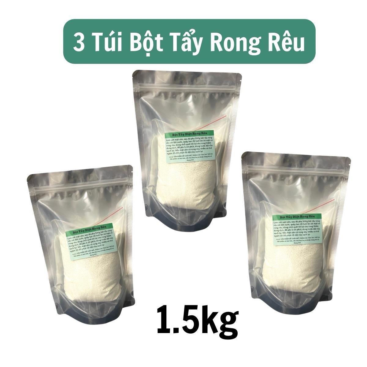 ( tẩy đa năng mạnh) combo 3 gói bột tẩy Rong Rêu, làm sạch nền xi măng, 3 gói 500g tổng 1.5kg . Tiết kiệm , làm sạch tại nhà. Pha 15 lít để tẩy rong