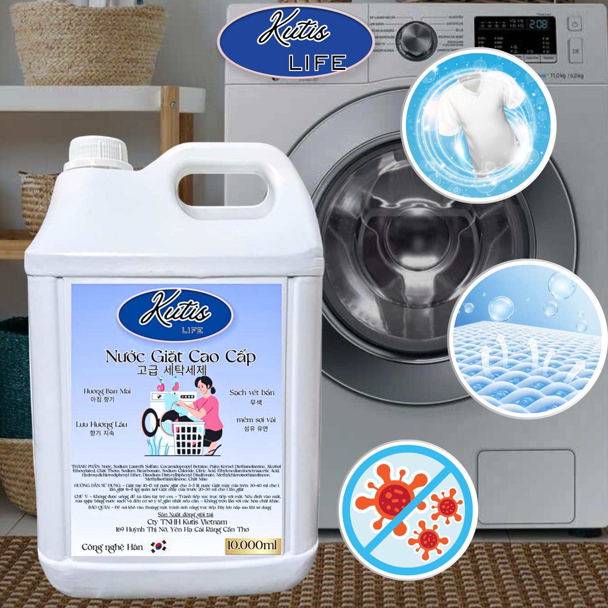 KUTIS VIETNAM Nước Giặt Cao Cấp 10 Lít Hương Ban Mai Công Nghệ Hàn Quốc Diệt Khuẩn Hiệu Quả An Toàn Bền Bỉ Không Kích Ứng