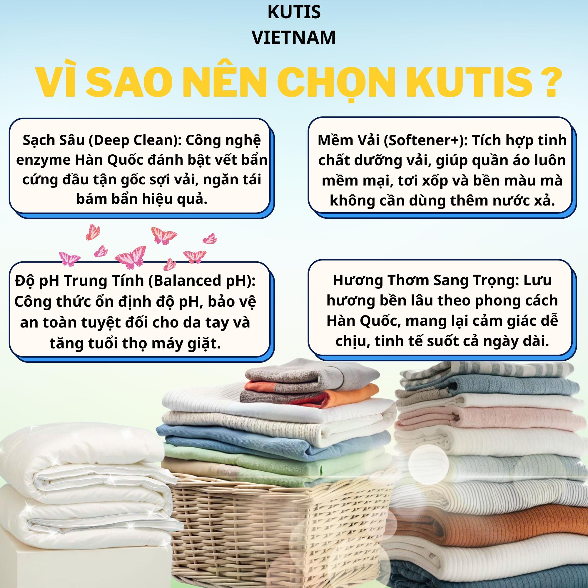 KUTIS VIETNAM Nước Giặt Cao Cấp 10 Lít Hương Ban Mai Công Nghệ Hàn Quốc Diệt Khuẩn Hiệu Quả An Toàn Bền Bỉ Không Kích Ứng