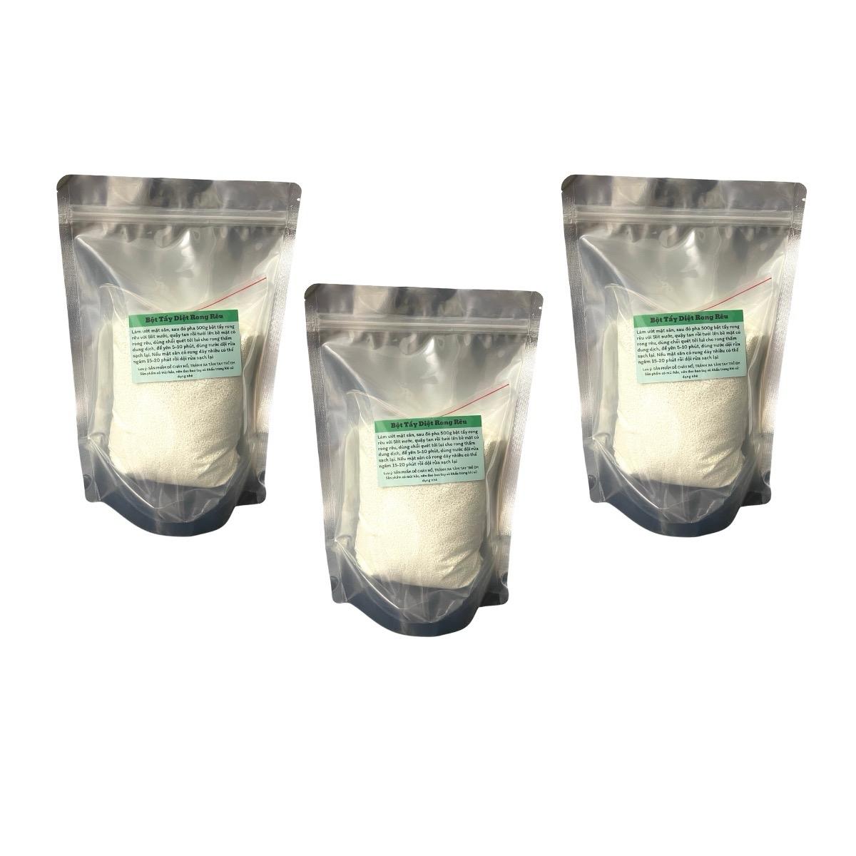 ( tẩy đa năng mạnh) combo 3 gói bột tẩy Rong Rêu, làm sạch nền xi măng, 3 gói 500g tổng 1.5kg . Tiết kiệm , làm sạch tại nhà. Pha 15 lít để tẩy rong