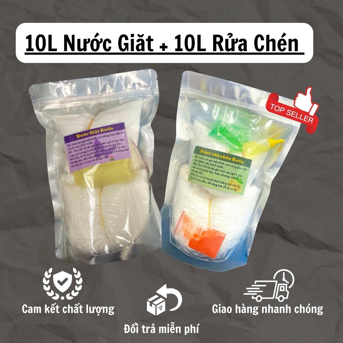 (Kutis- VietNam) combo 20 lít :  10 lít nước giặt + 10 lít nước rửa chén (TẶNG 1 XẢ VẢI 100ML) Bột tự pha, dễ dàng sử dụng, tiết kiệm,  làm sạch cho gia đình, quán ăn, nhà hàng, giặt sấy ủi, thơm cả ngày