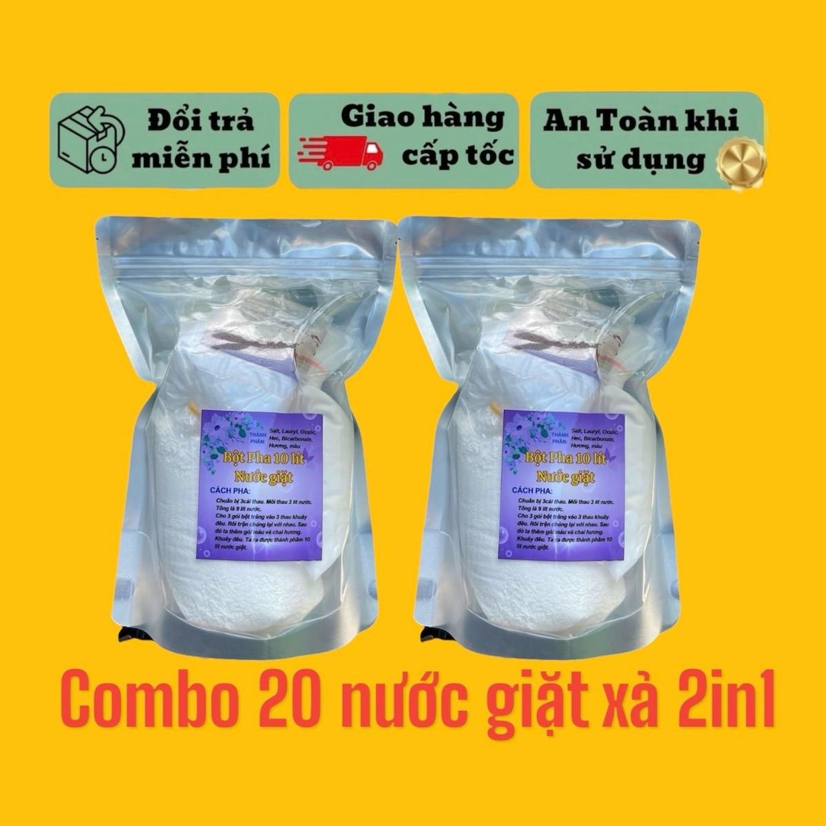 Combo đôi tặng xả vải - 20 lít nước giặt và 20 lít bột pha nước lau sàn. Tự pha, tiết kiệm chi phí, làm sạch, lưu hương lâu cả ngày, làm mềm sợi vải. _ gi ặ t