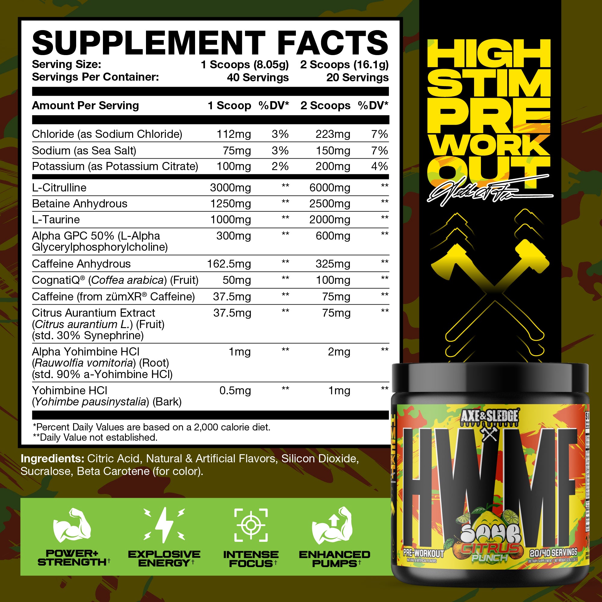 Axe & Sledge - High Stim Pre-Workout - 40 lần dùng