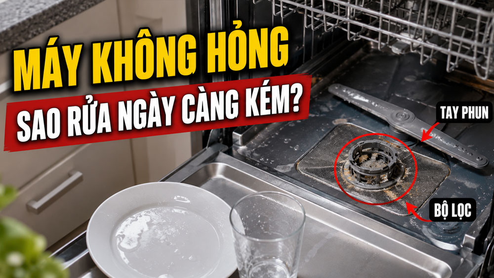 Máy không hỏng nhưng rửa ngày càng kém: kiểm tra 3 vị trí này