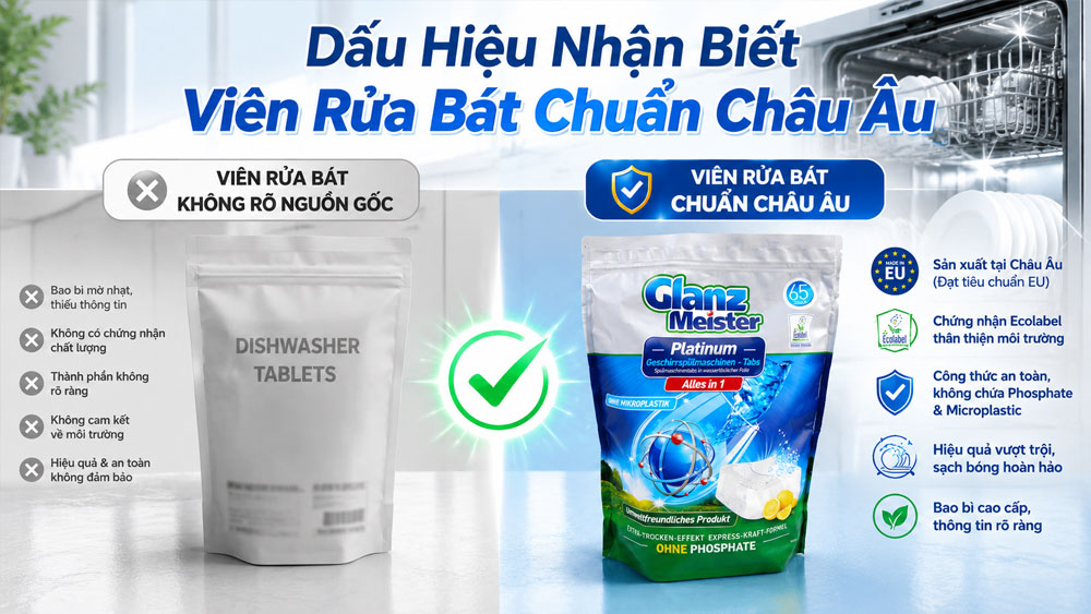 Cách Nhận Biết Viên Rửa Bát Chuẩn Châu Âu