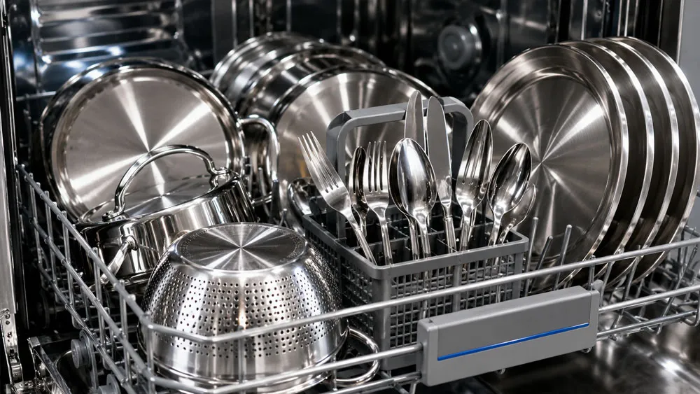 Vật dụng inox sáng bóng sau khi sử dụng muối rửa bát chứa kẽm