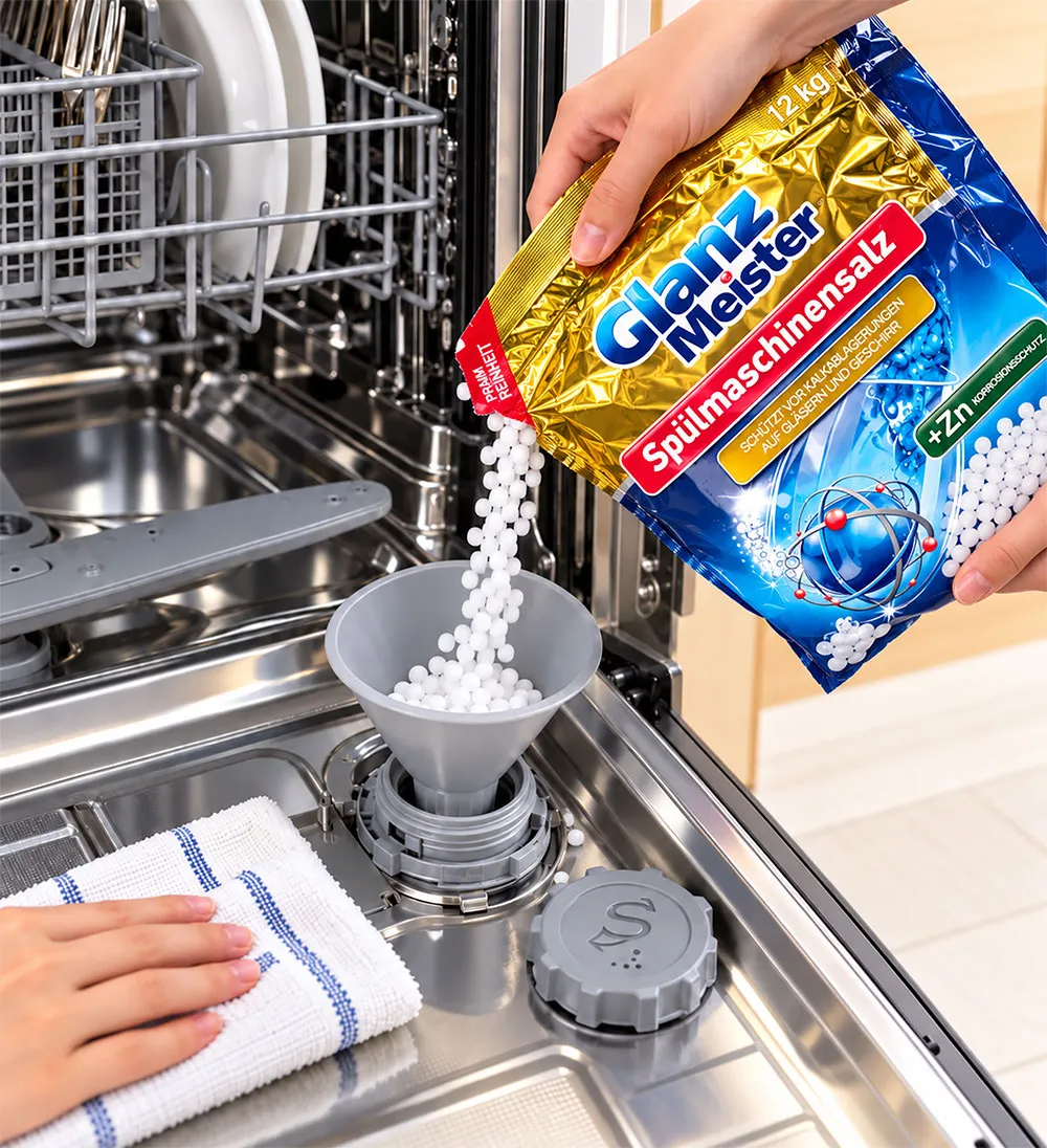 Cách đổ muối chuyên dụng vào ngăn muối máy rửa bát