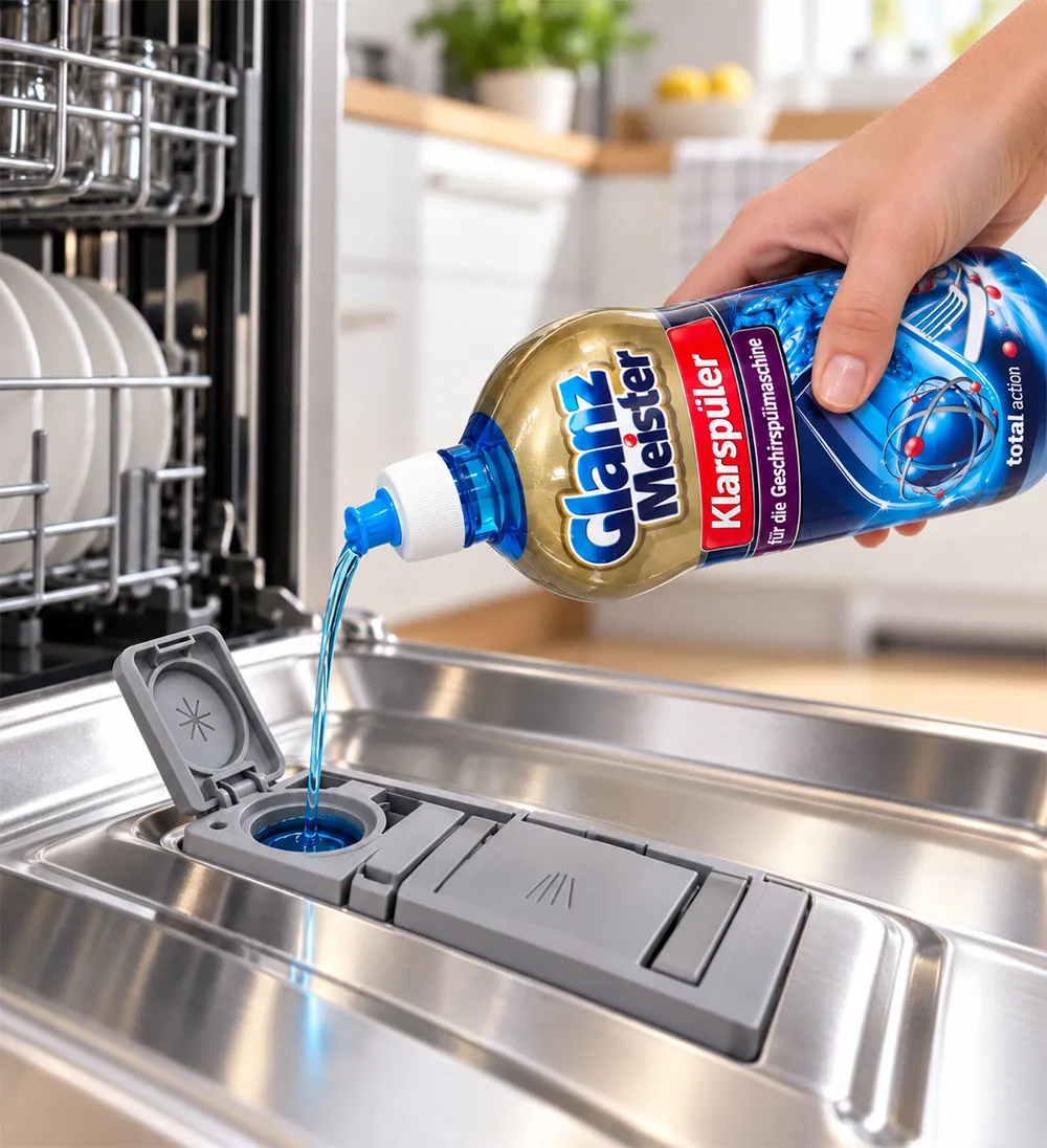Cách đổ nước trợ xả vào ngăn chuyên dụng của máy rửa bát
