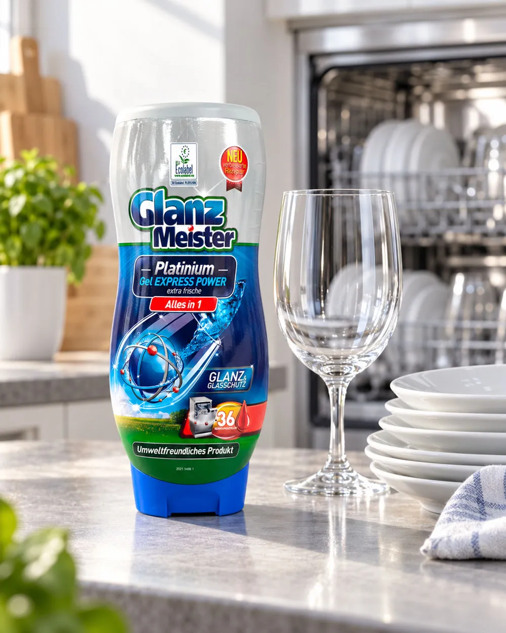 Gel rửa chén Eco GlanzMeister Platinum 720ml dành cho máy rửa chén.