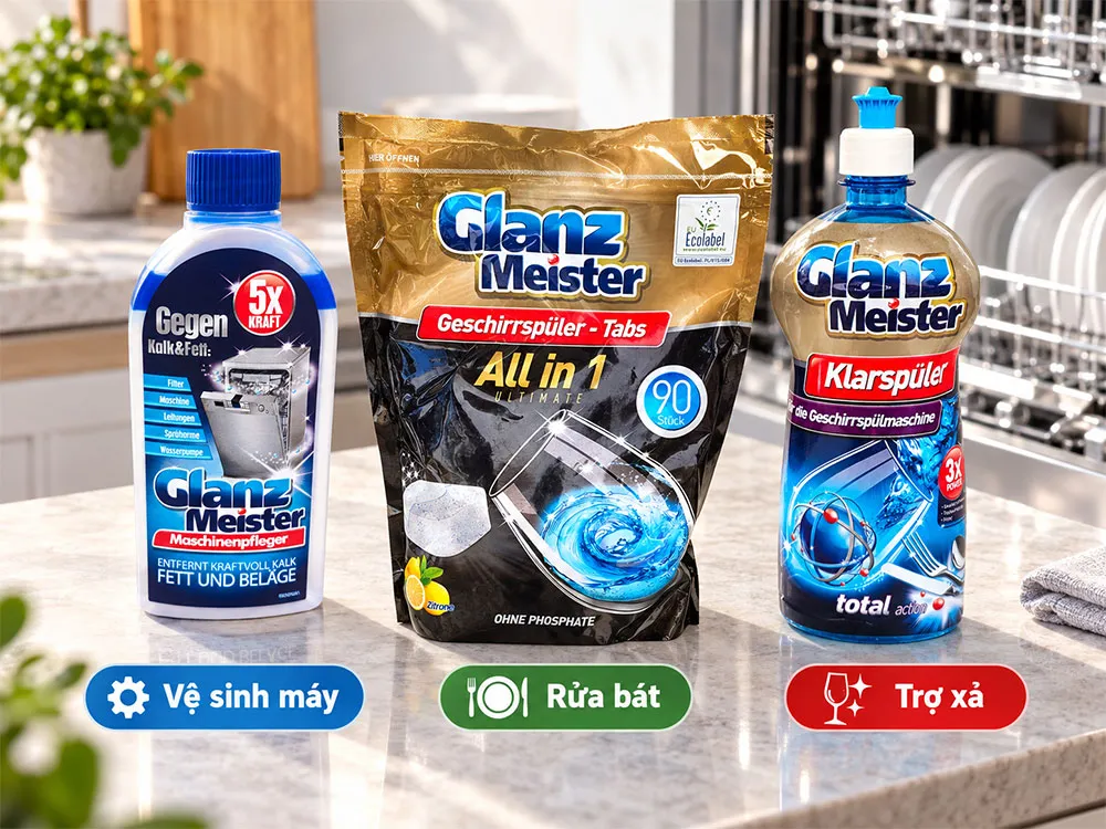Phân biệt dung dịch vệ sinh máy rửa bát viên rửa bát và nước trợ xả