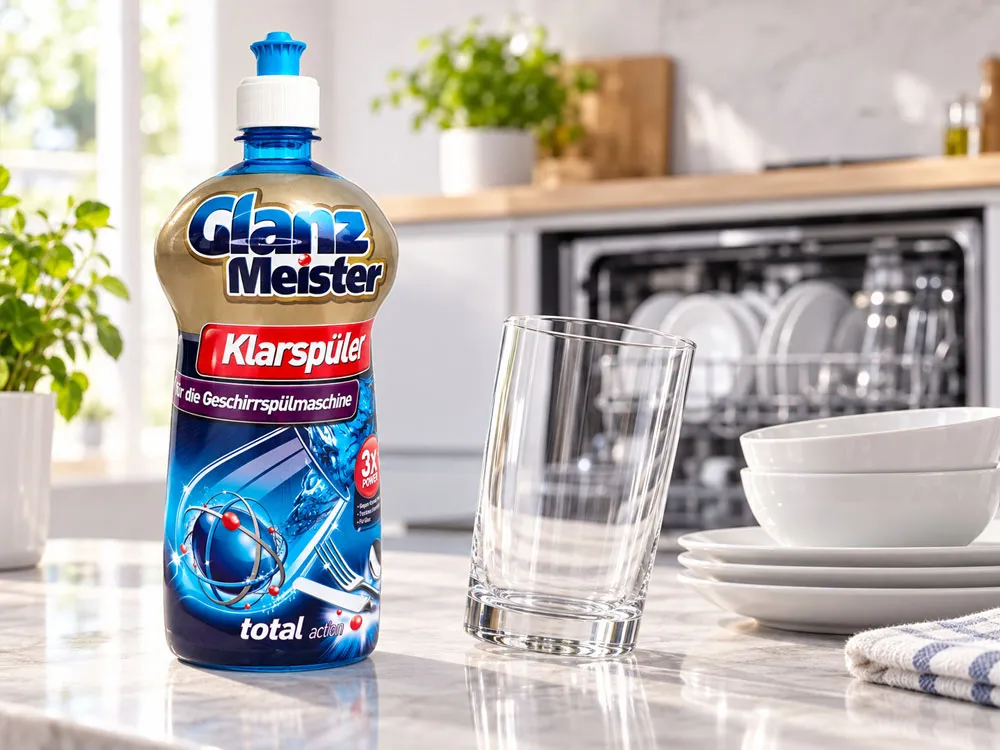 Nước trợ xả GlanzMeister 920ml hỗ trợ bát đĩa khô và hạn chế vệt nước