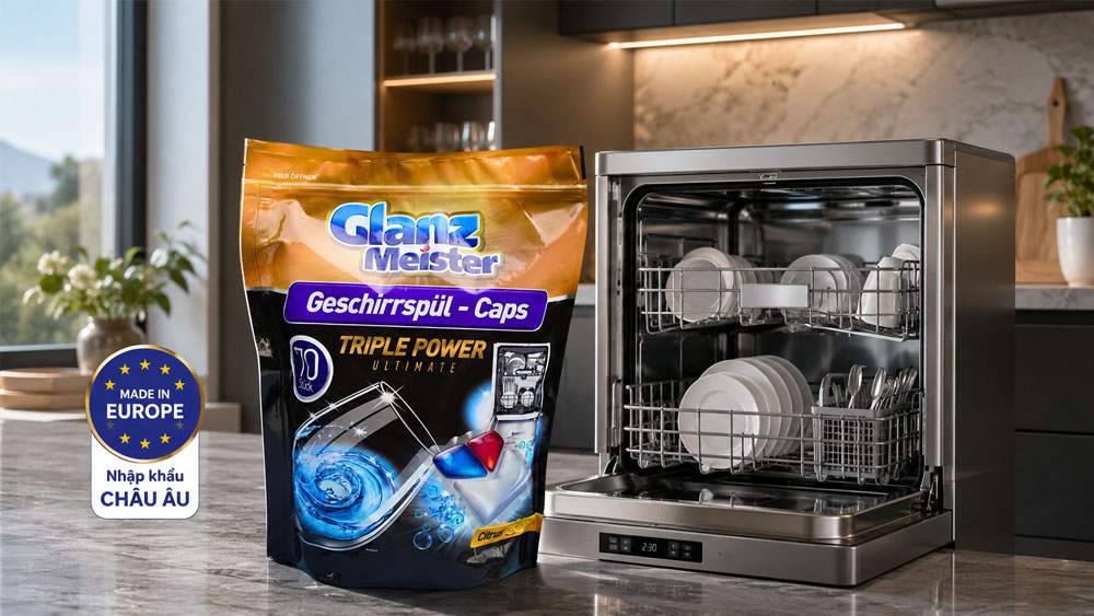 Viên rửa bát chuẩn Châu Âu trong không gian bếp hiện đại