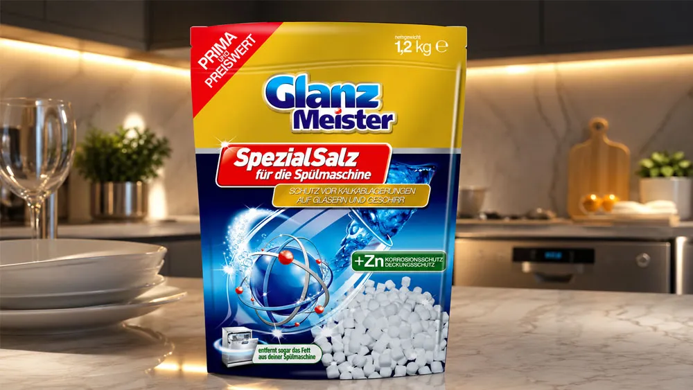 Bao bì muối rửa bát GlanzMeister trong căn bếp hiện đại cao cấp