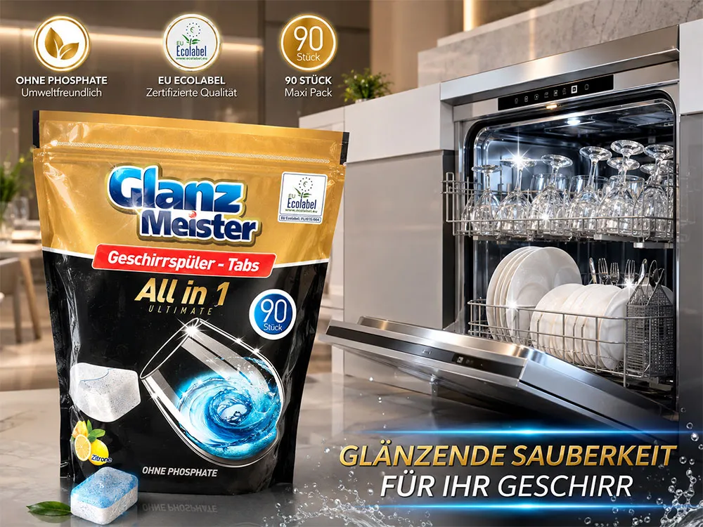Túi viên rửa bát không phosphate GlanzMeister All in 1 90 viên