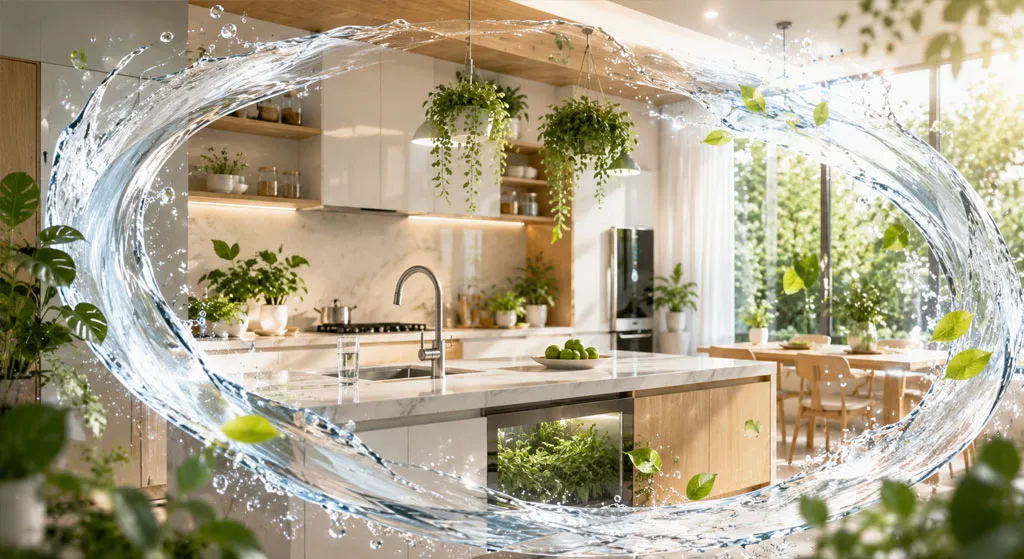 Dòng nước tinh khiết trong căn bếp hiện đại thể hiện xu hướng sống xanh và an toàn