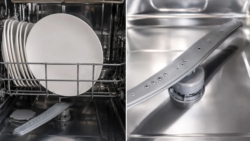 Tay phun máy rửa bát bị bát đĩa cản trở