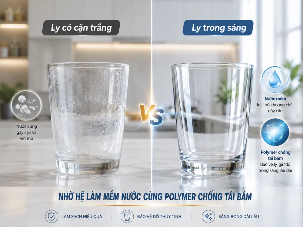 Hệ MGDA và polymer giúp hạn chế cặn trên ly cốc