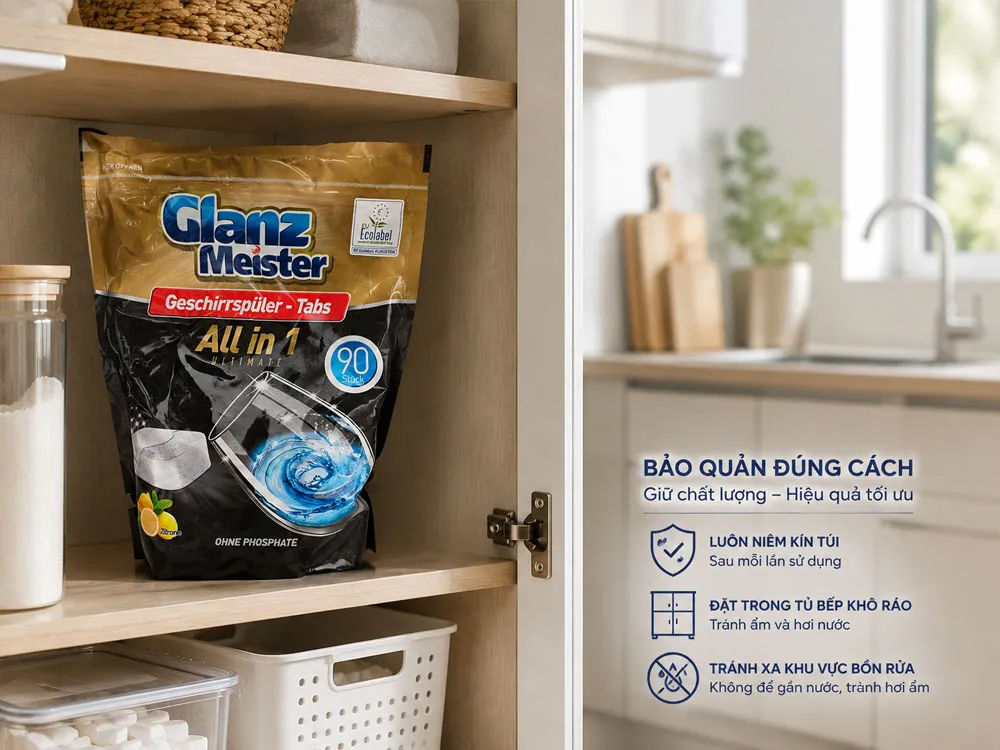 Cách bảo quản viên rửa bát ở nơi khô ráo