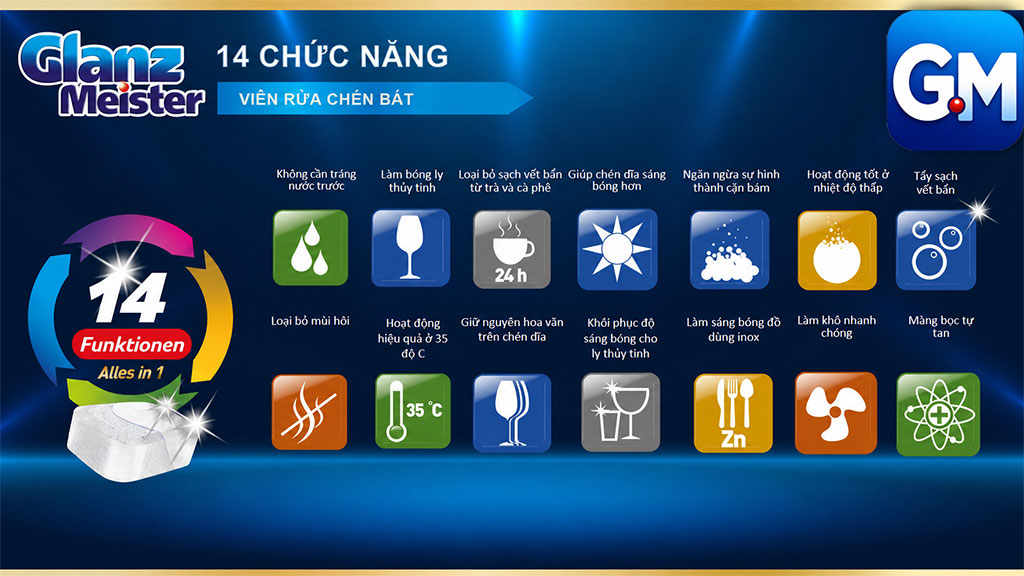 14 tính năng toàn diện này của viên rửa Glanz Meister