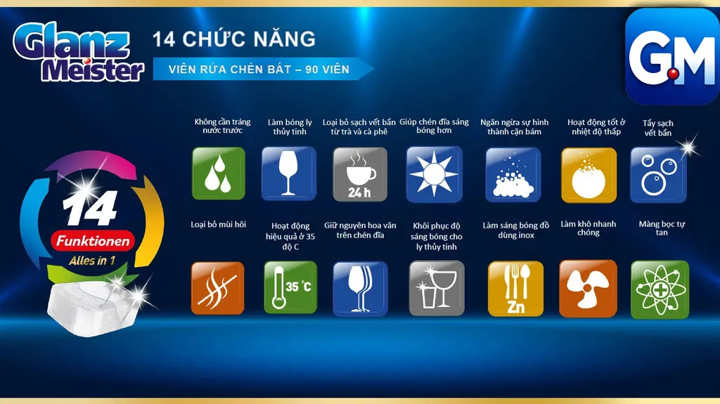 14 tính năng toàn diện này của viên rửa Glanz Meister