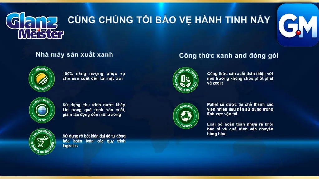 Viên rửa bát Glanz Meister được sản xuất tại nhà máy xanh, giảm thiểu tác động môi trường