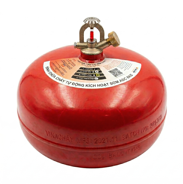 Bình cầu chữa cháy Tự Động - Bột ABC 8Kg (Có Kiểm Định) - Loại Cầu Treo | CTD-8VinaFoam - VN