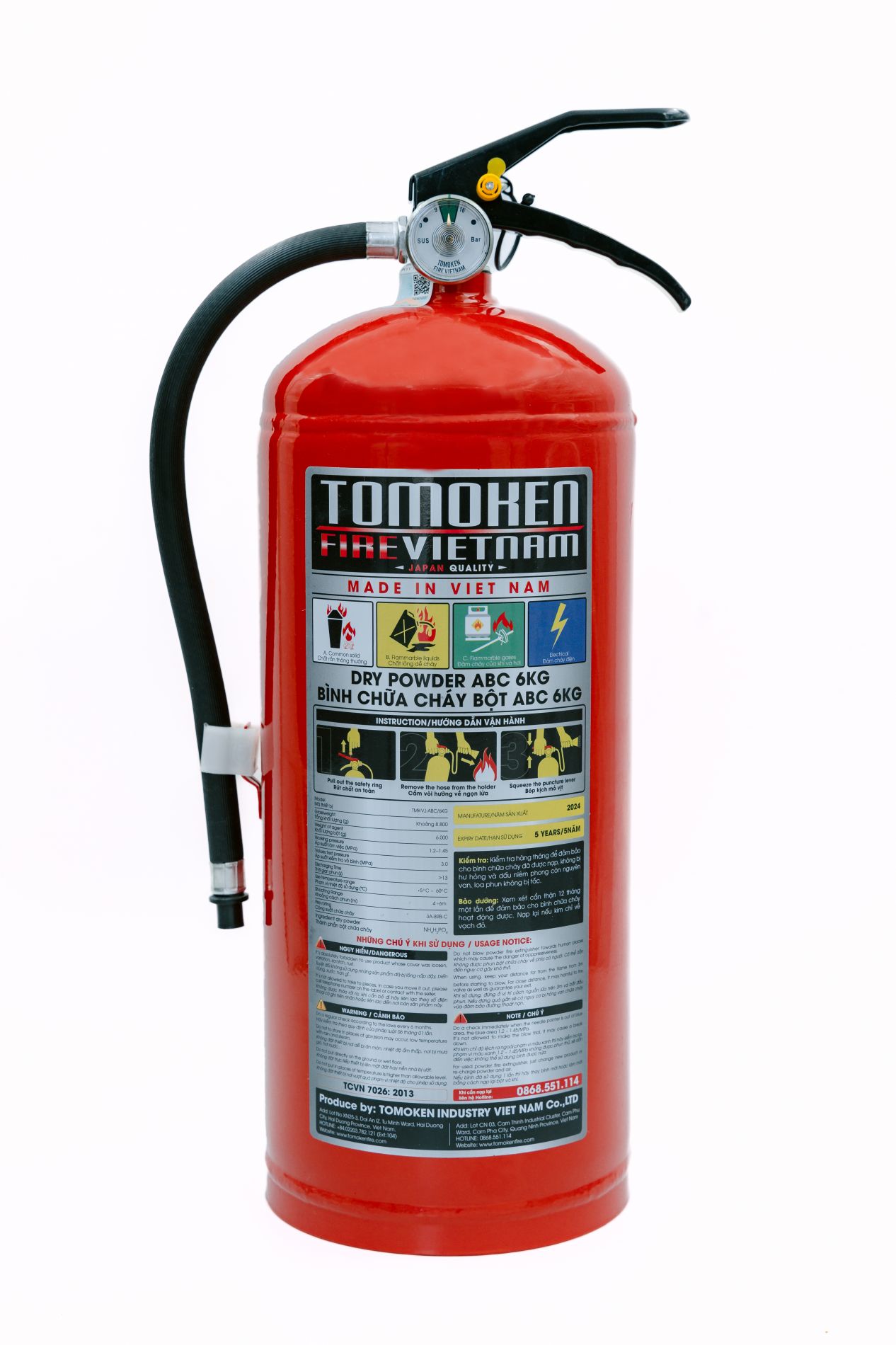 Bình chữa cháy Bột ABC 6kg (Có Kiểm Định) - Loại Xách Tay  | TMK-VJ- ABC/6KG Tomoken - Japan