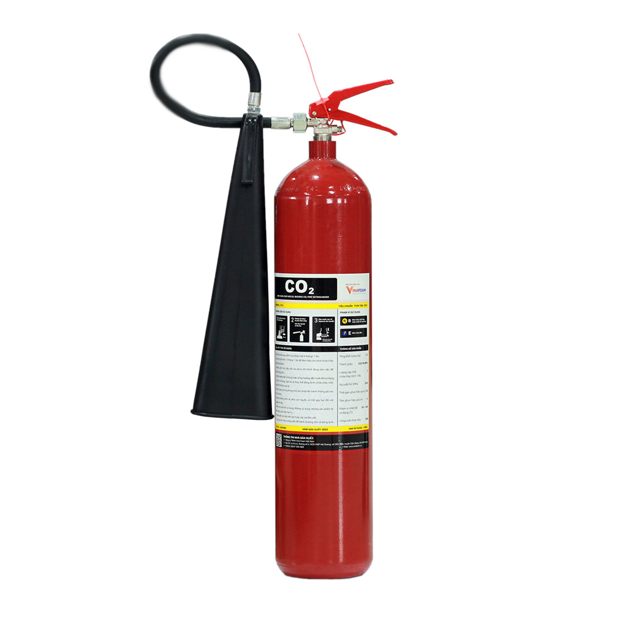 Bình chữa cháy Khí CO2 5Kg (Có Kiểm Định) - Loại Xách Tay | MC-5 VinaFoam - VN