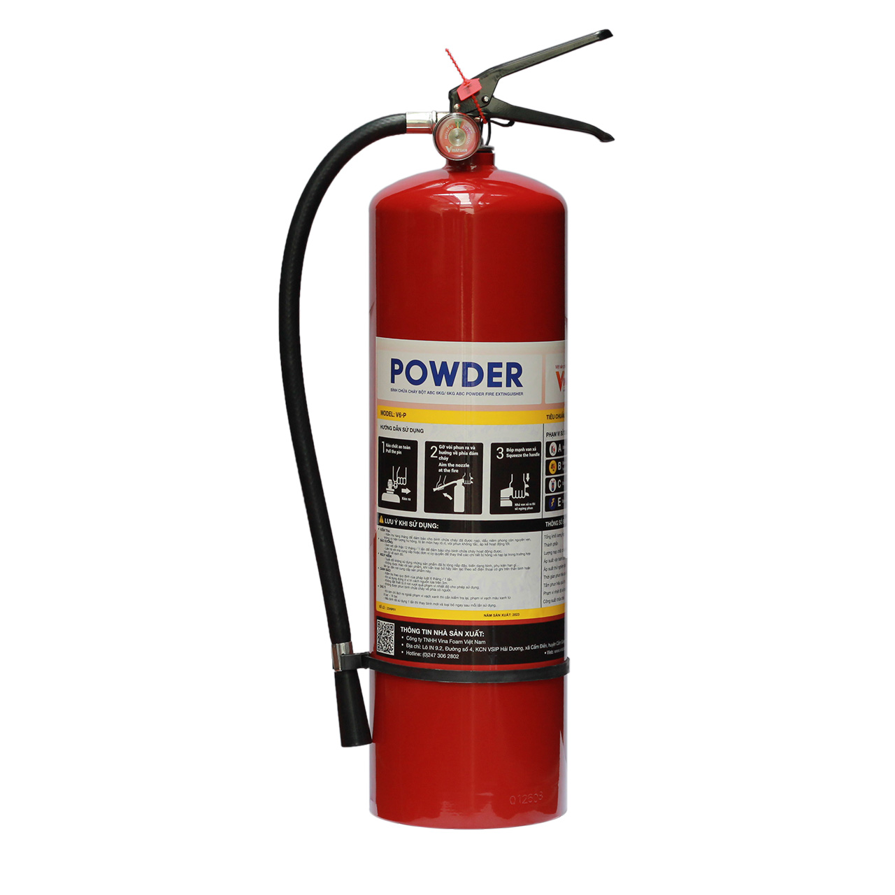 Bình chữa cháy Bột - ABC 6Kg (Có Kiểm Định) - Loại Xách Tay | MP-6 VinaFoam - VN