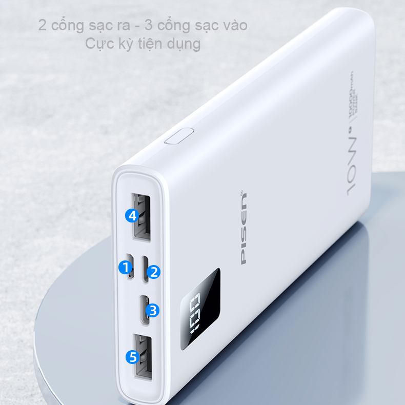 Sạc dự phòng Pisen CY-DY02 Digital 123-A 10000mAh Trọng Phú Mobile