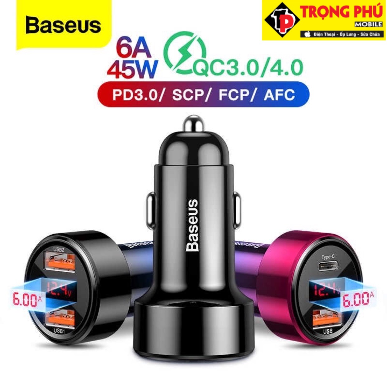 Tẩu Sạc ô tô Baseus Magic dual quick car charging of 45W