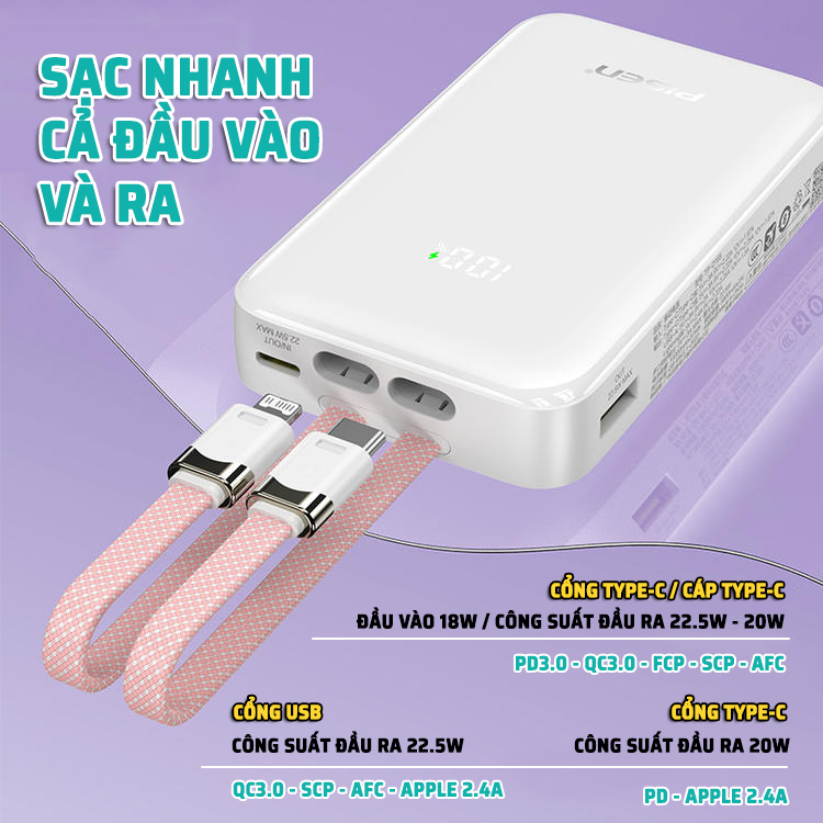 Sạc dự phòng Pisen TP-D165 22,5w 10000mAh quick power Link