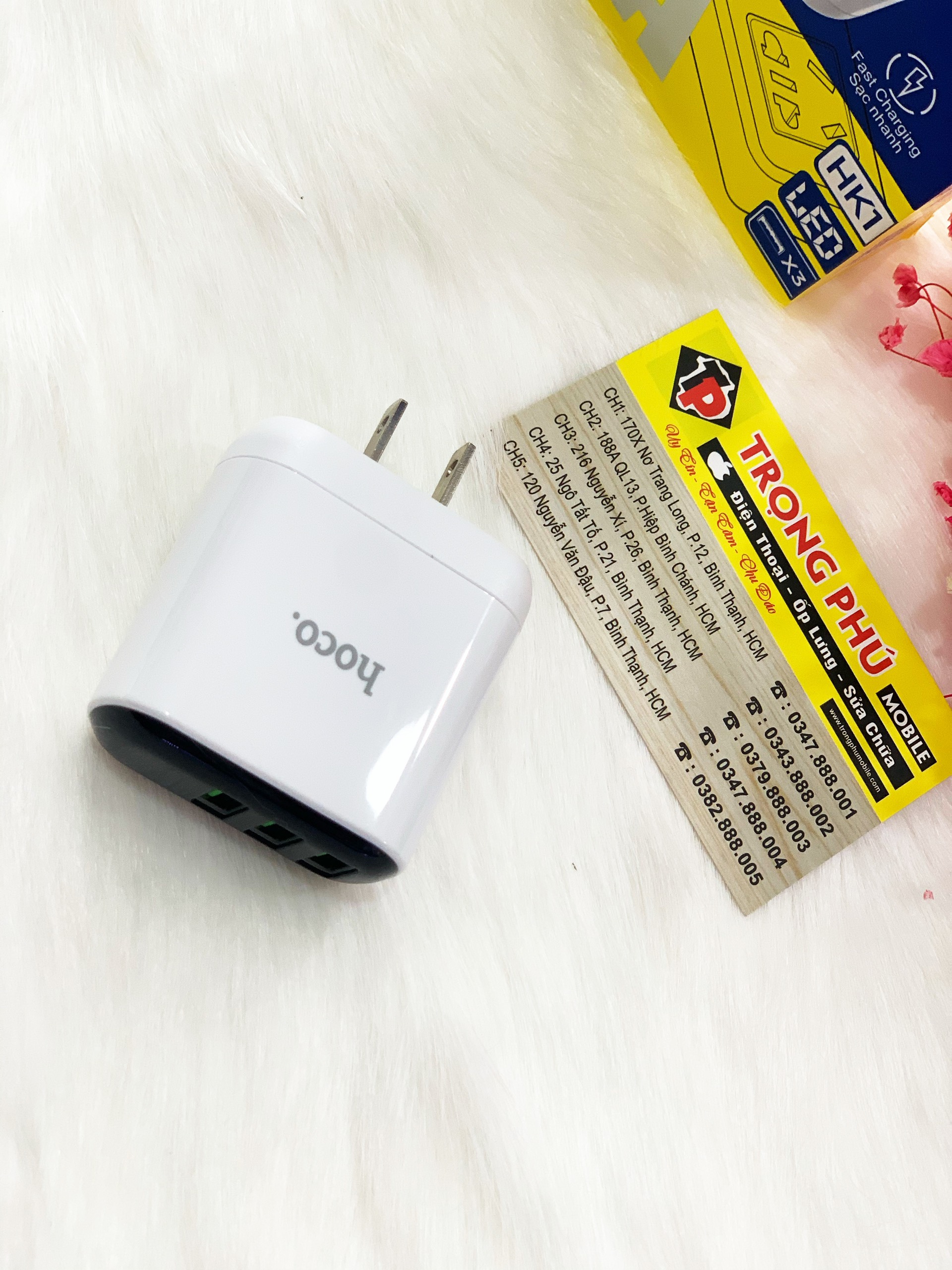 Cốc sạc 3 cổng  Hoco HK1 3 cổng có led