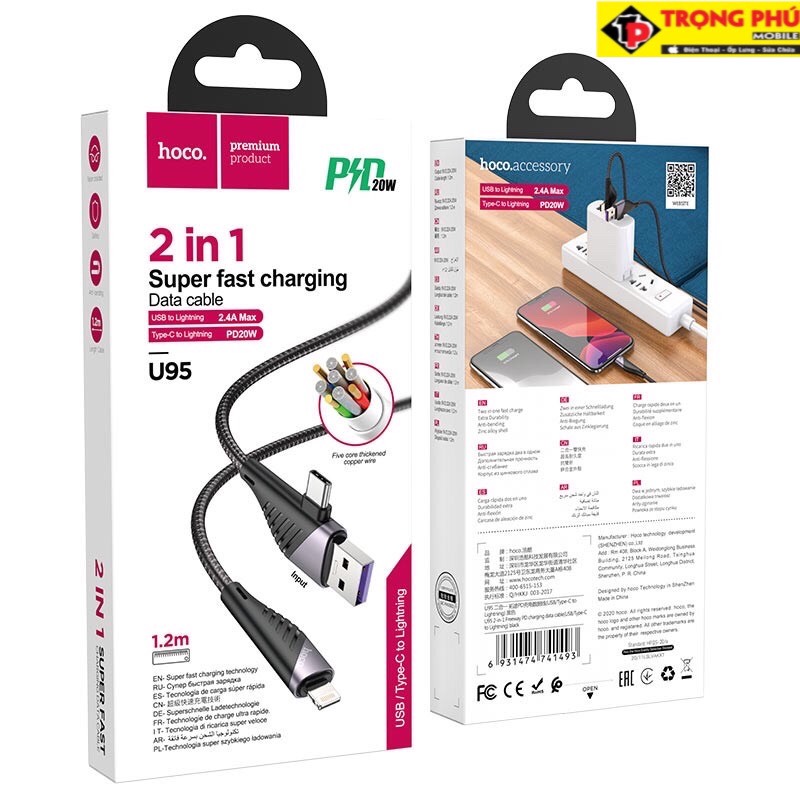 Cáp sạc TypeC-Lighting HOCO U95 2in1 20w