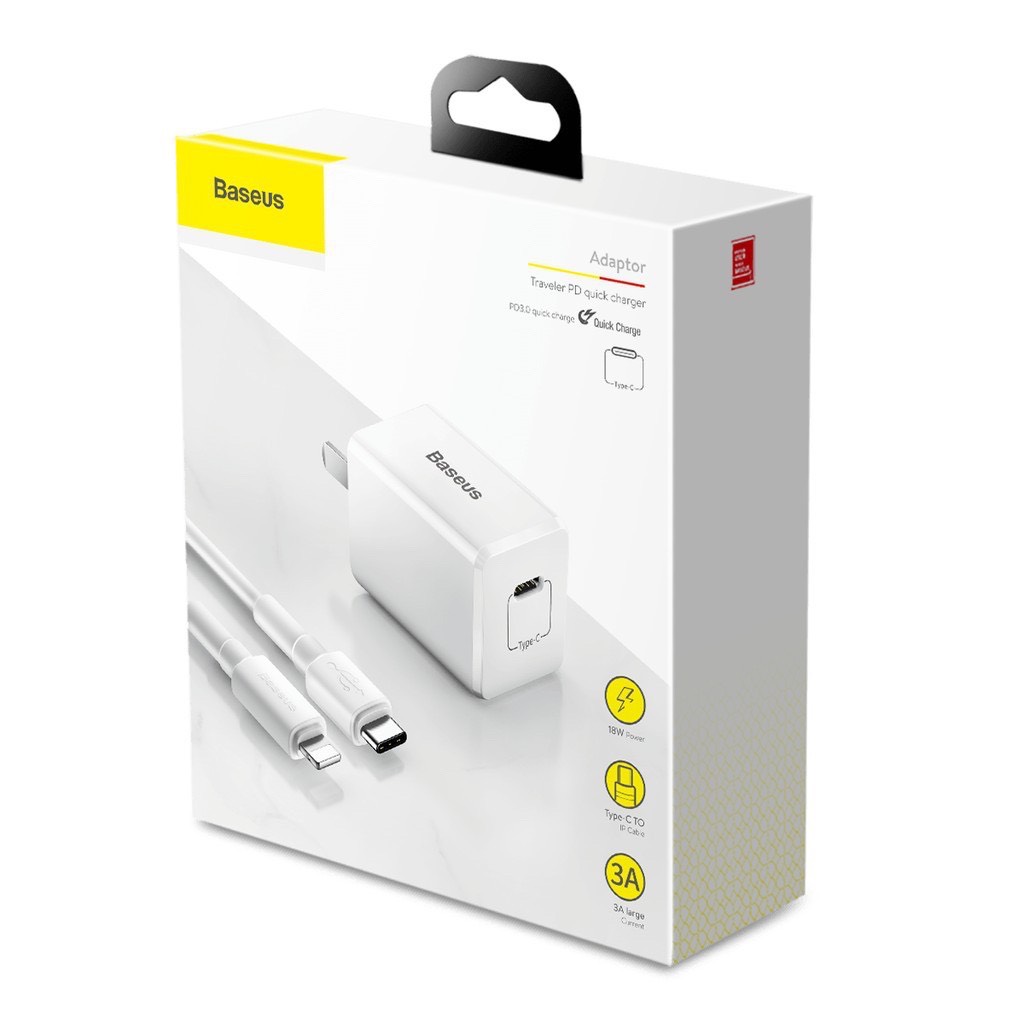 Bộ sạc TypeC-Lighting Baseus Traveler PD 18W TZCCXZ