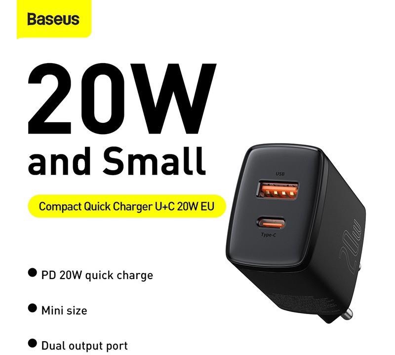 Cốc sạc TypeC Nhanh Baseus 2 cổng 20W Baseus Compact