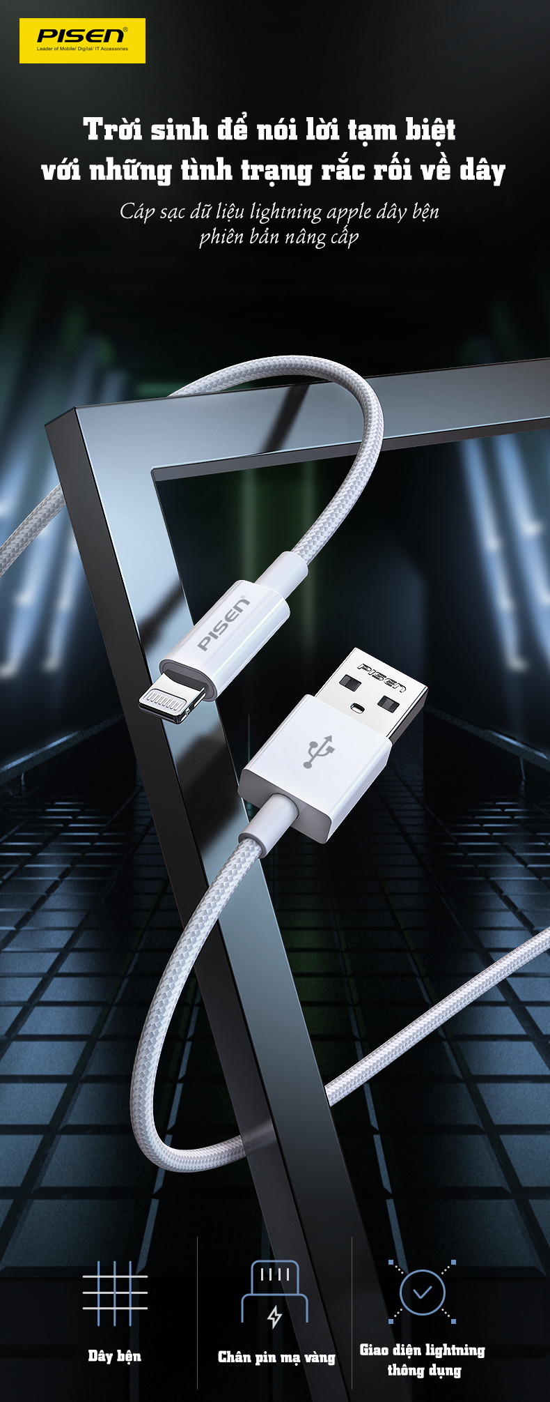 Cáp sạc Usb-Lighting Pisen ZY-AL01 Fast ZY 1m