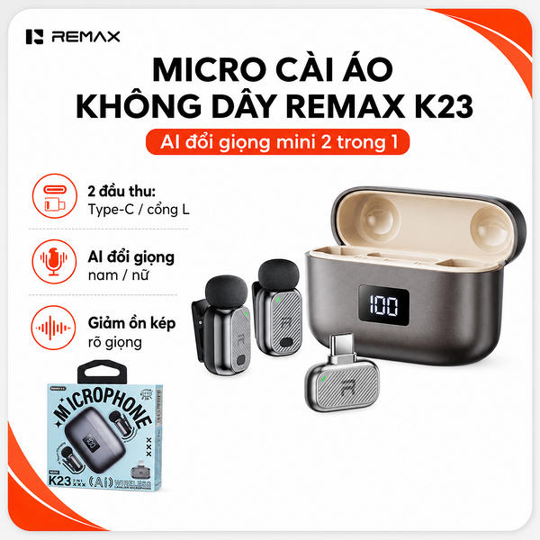 Micro Thu Âm Cài Áo Remax K23 Type-c Đổi Giọng AI. 2 mic