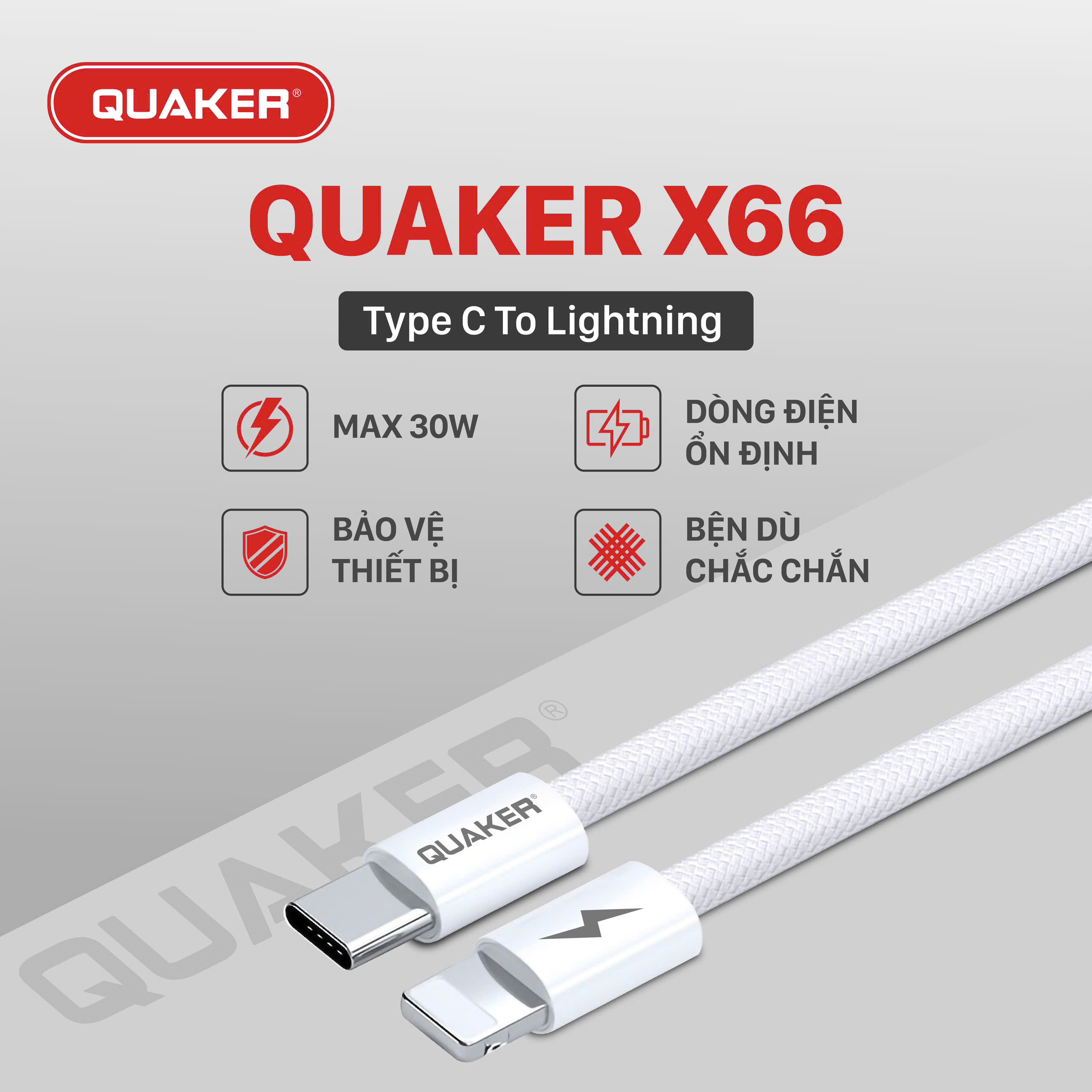 Cáp sạc TypeC-Lighting 20w dây dù Quaker X68, X66