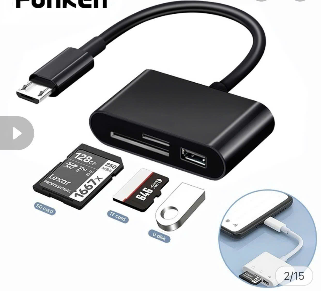 Đầu chuyển F09 đọc thẻ chân micro ra USB, thẻ lớn, thẻ nhỏ