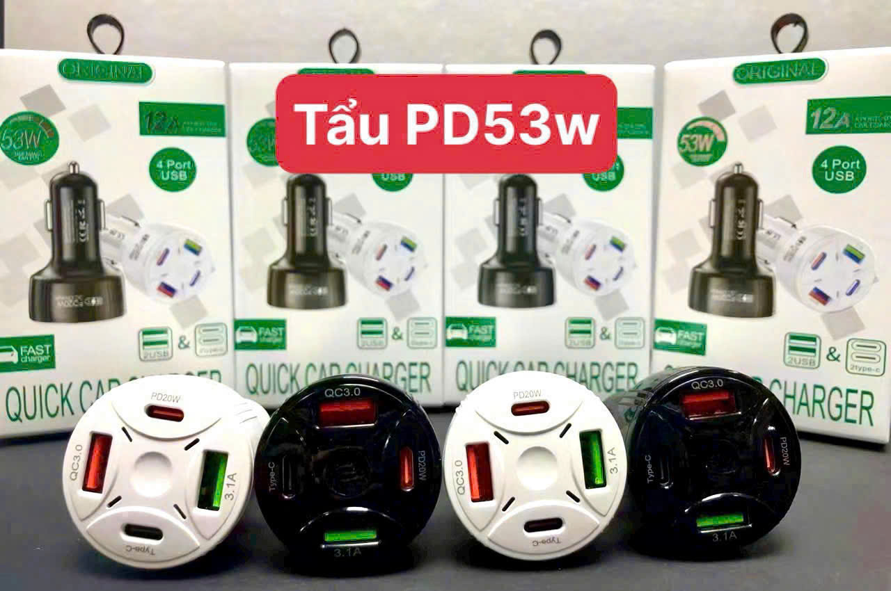 Tẩu sạc ô tô PD53w 4 công4: 2 USB + 2 TypeC