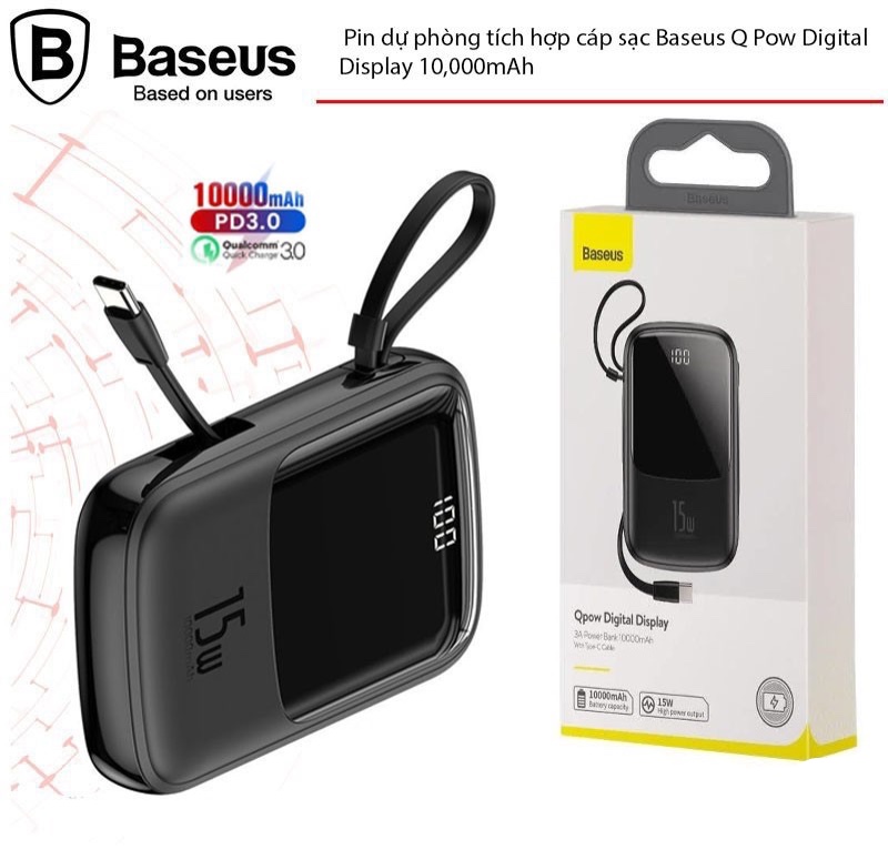 Sạc dự phòng Baseus Qpow 15W 3A 10000mAh