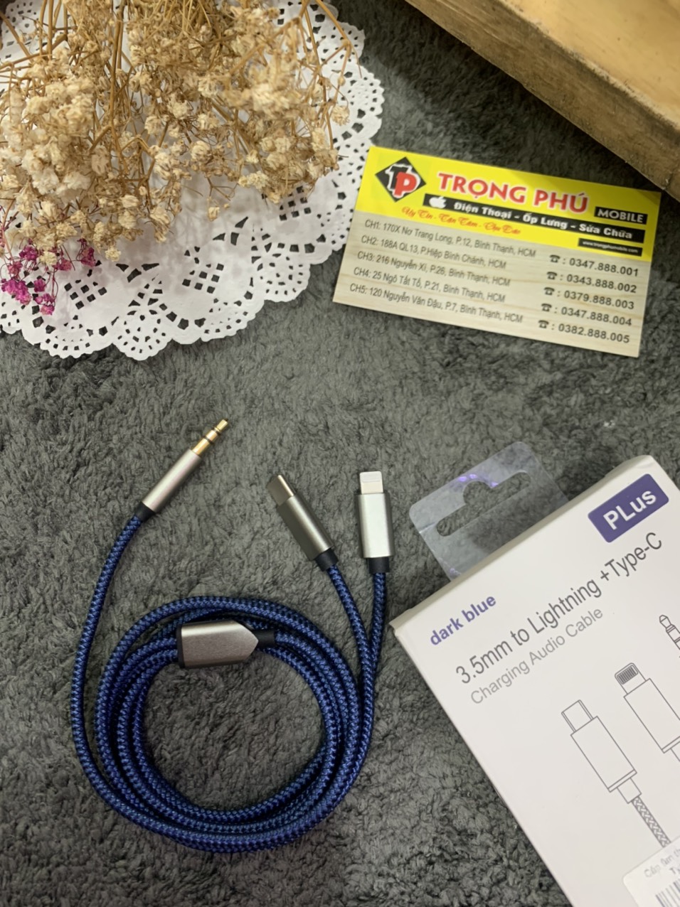 Cáp âm thanh chuyển 3.5 ra TypeC + Lighting