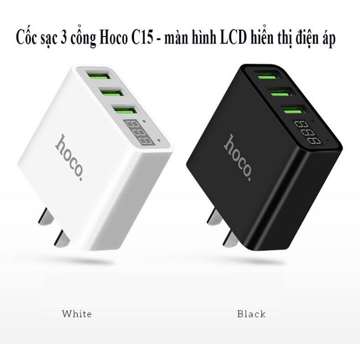 Cốc sạc 3 cổng Hoco C15 USB